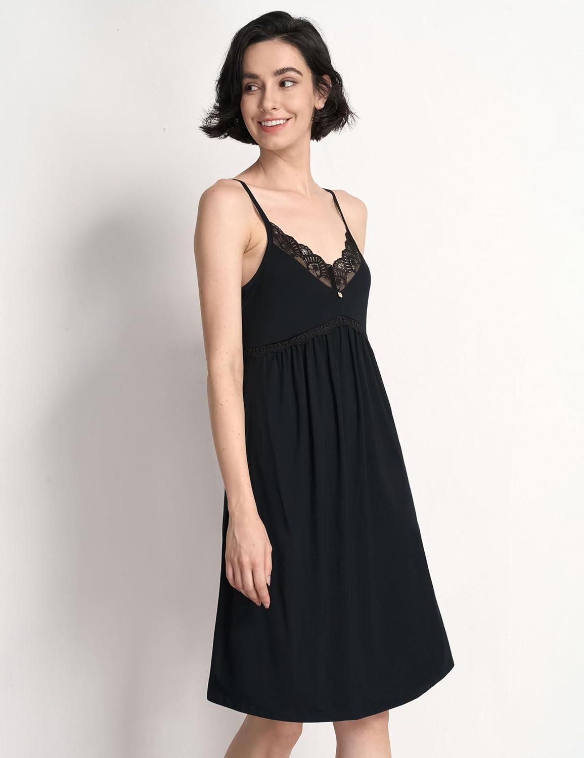 imageGYS Womens Full Slips Soft Bamboo Viscose Adjustable Spaghetti Straps Sleeveless NightgownsBlack