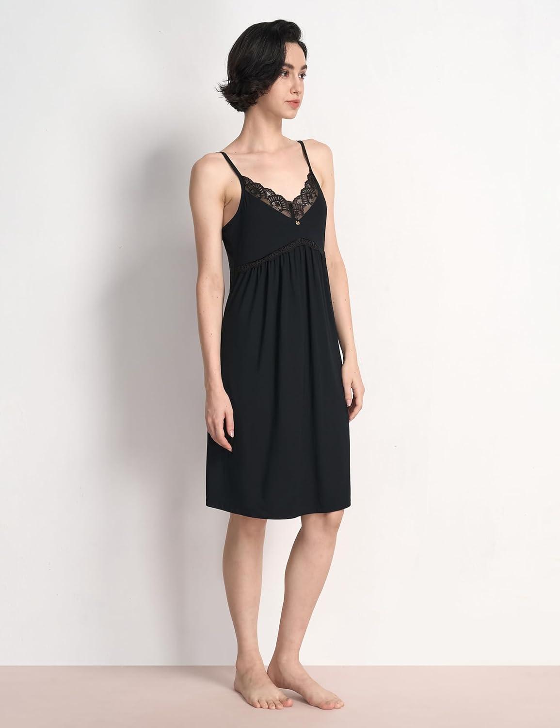 imageGYS Womens Full Slips Soft Bamboo Viscose Adjustable Spaghetti Straps Sleeveless NightgownsBlack