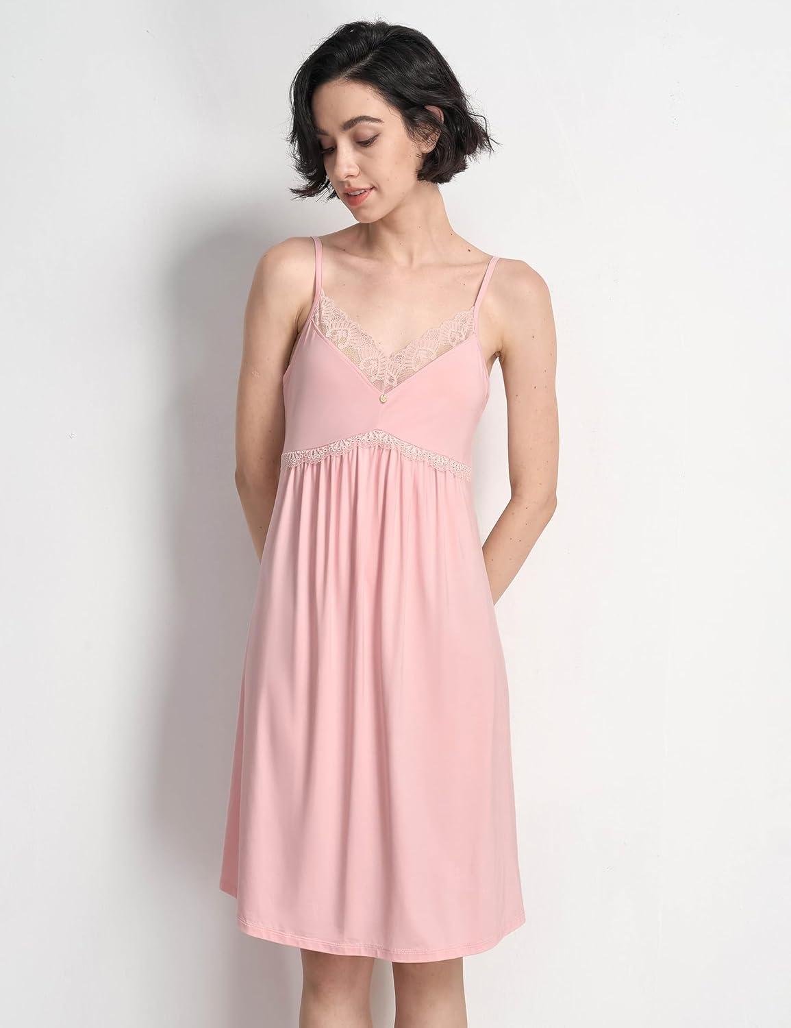 imageGYS Womens Full Slips Soft Bamboo Viscose Adjustable Spaghetti Straps Sleeveless NightgownsPink