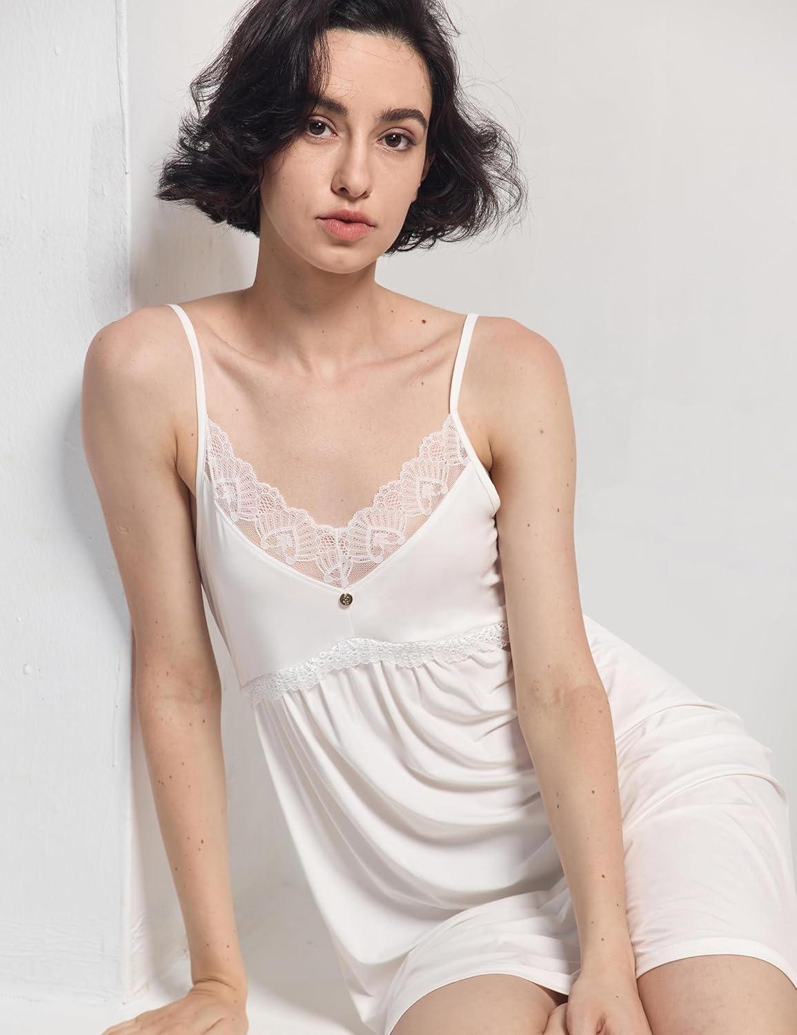 imageGYS Womens Full Slips Soft Bamboo Viscose Adjustable Spaghetti Straps Sleeveless NightgownsWhite