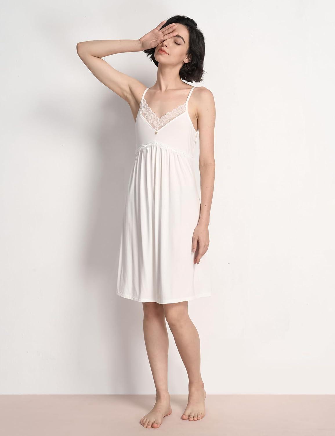 imageGYS Womens Full Slips Soft Bamboo Viscose Adjustable Spaghetti Straps Sleeveless NightgownsWhite