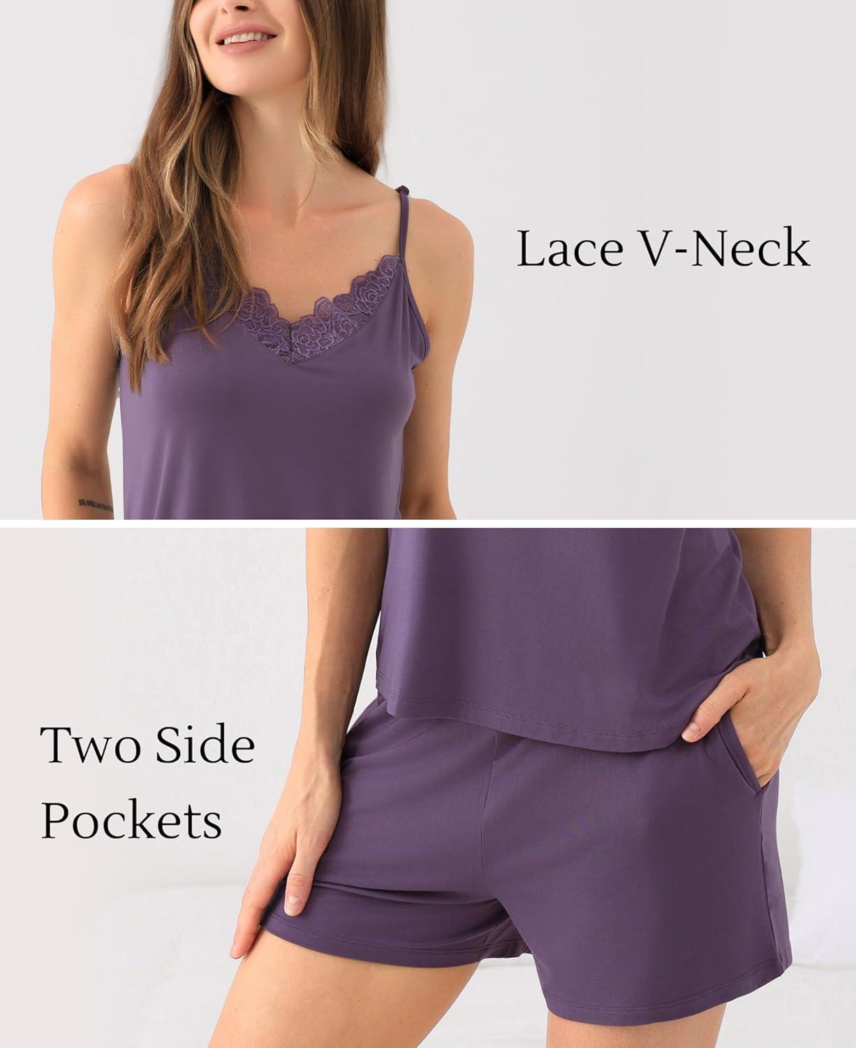 imageGYS Womens Pajama Sets Bamboo Viscose Camisole Tops and Shorts Soft 2 Piece SleepwearAir Purple