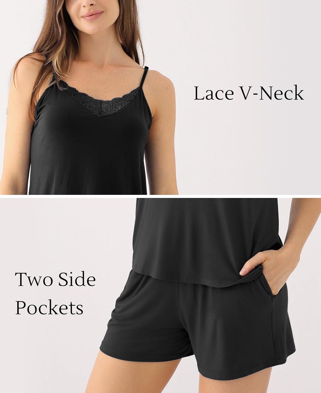 imageGYS Womens Pajama Sets Bamboo Viscose Camisole Tops and Shorts Soft 2 Piece SleepwearBlack