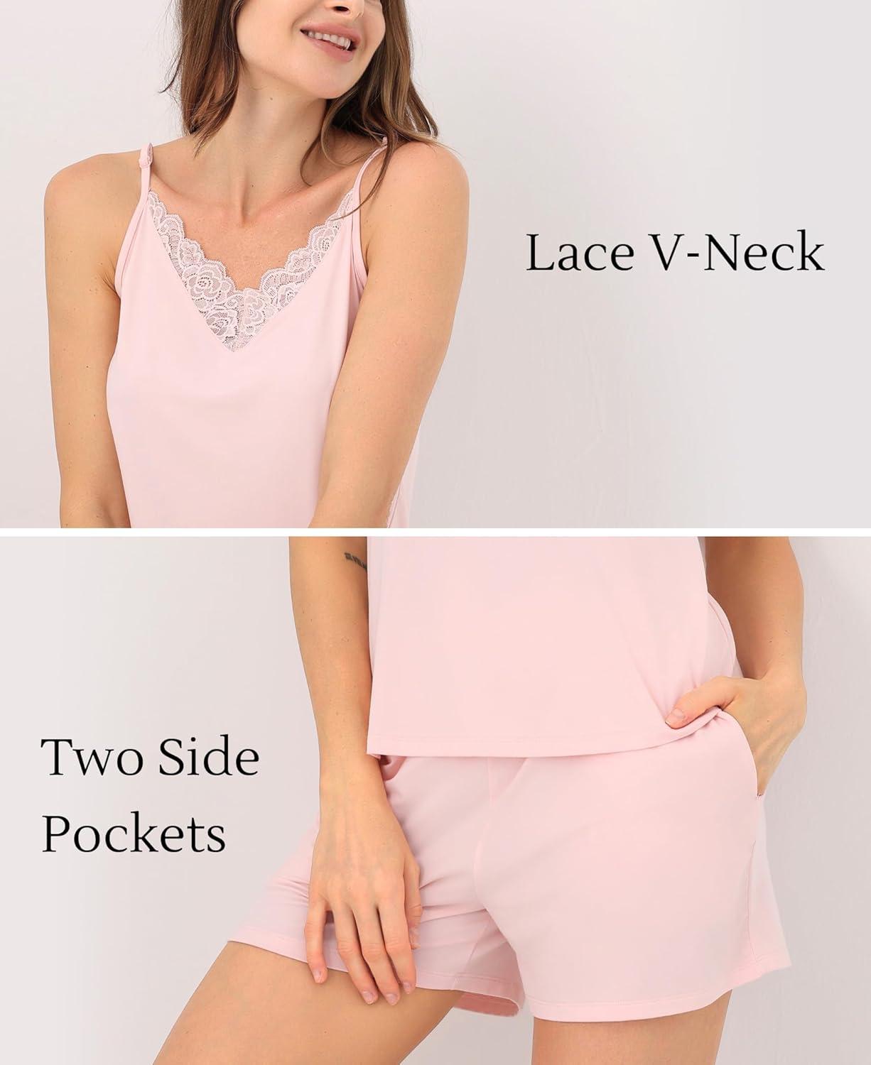 imageGYS Womens Pajama Sets Bamboo Viscose Camisole Tops and Shorts Soft 2 Piece SleepwearPink