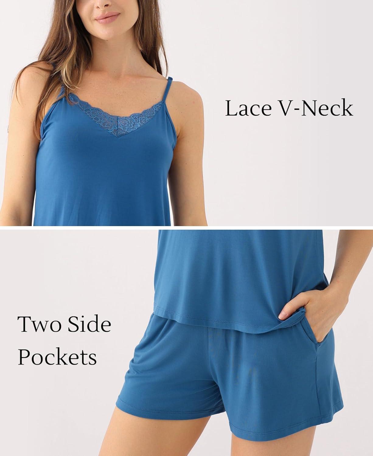 imageGYS Womens Pajama Sets Bamboo Viscose Camisole Tops and Shorts Soft 2 Piece SleepwearPrussian Blue
