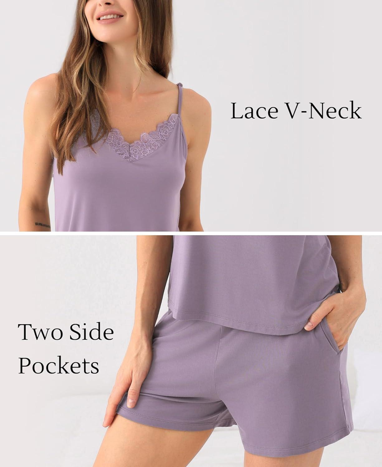 imageGYS Womens Pajama Sets Bamboo Viscose Camisole Tops and Shorts Soft 2 Piece SleepwearViolet