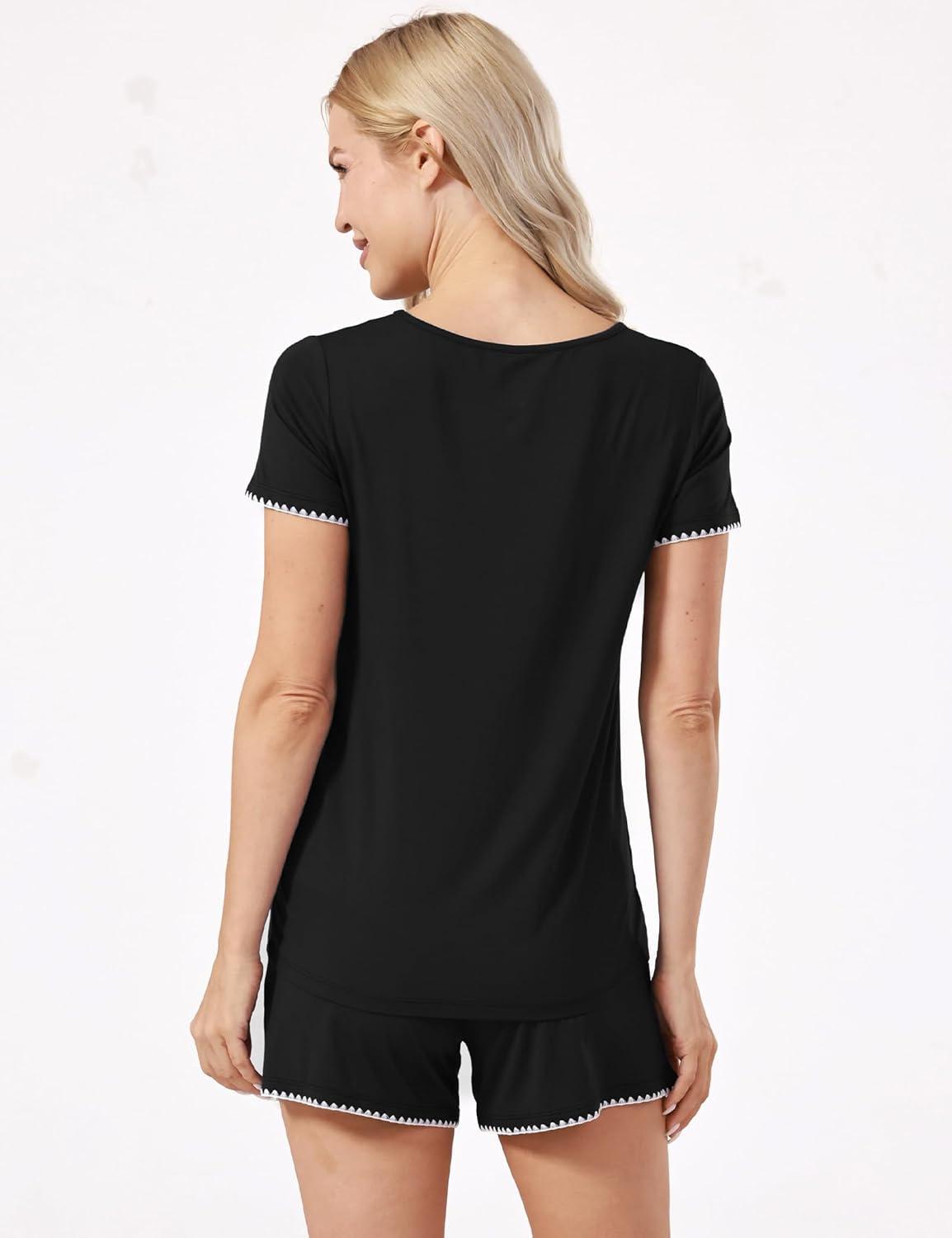 imageGYS Womens Pajama Sets Bambooderived Viscose Short Sleeve 2Piece Soft Summer Sleep SetBlack