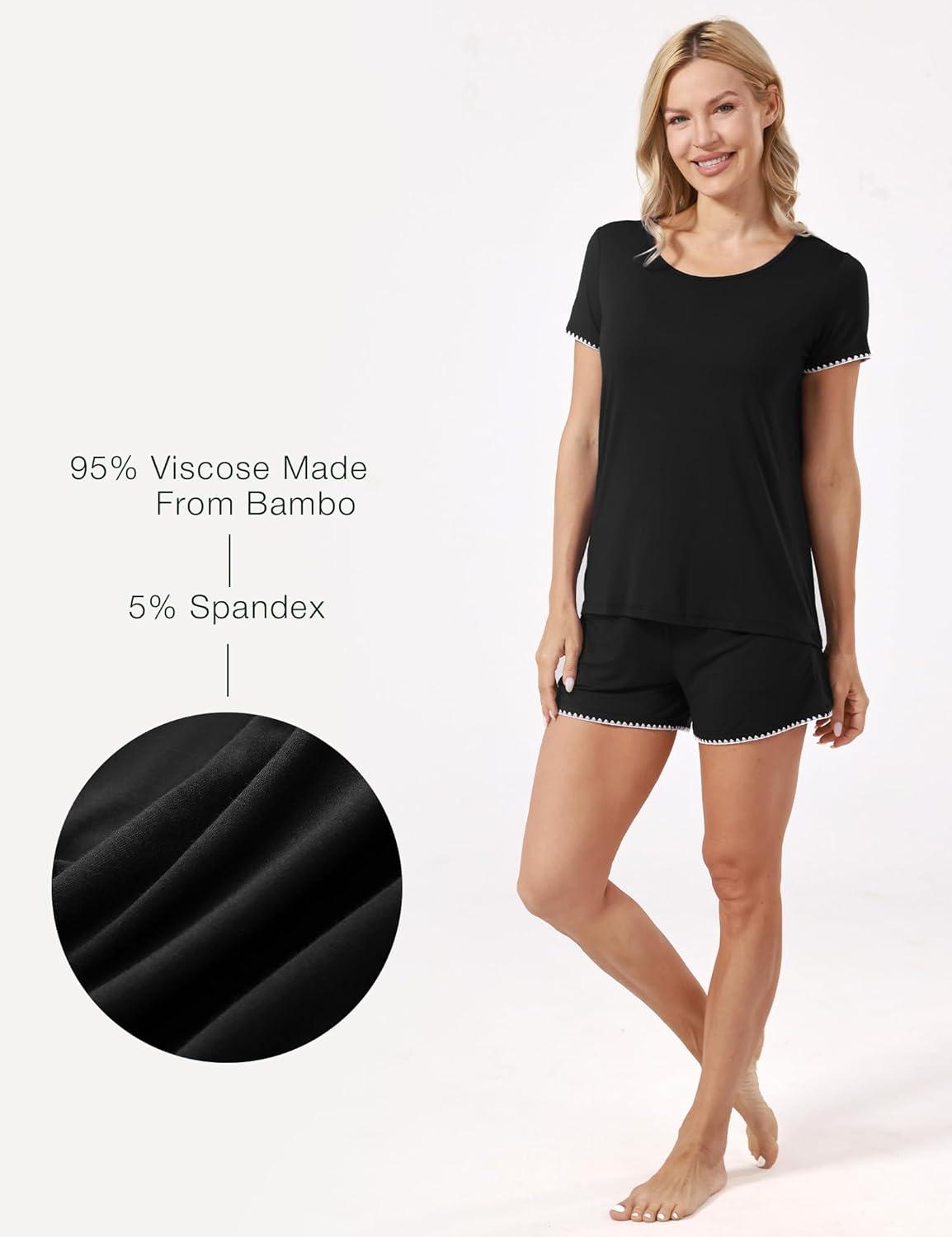 imageGYS Womens Pajama Sets Bambooderived Viscose Short Sleeve 2Piece Soft Summer Sleep SetBlack