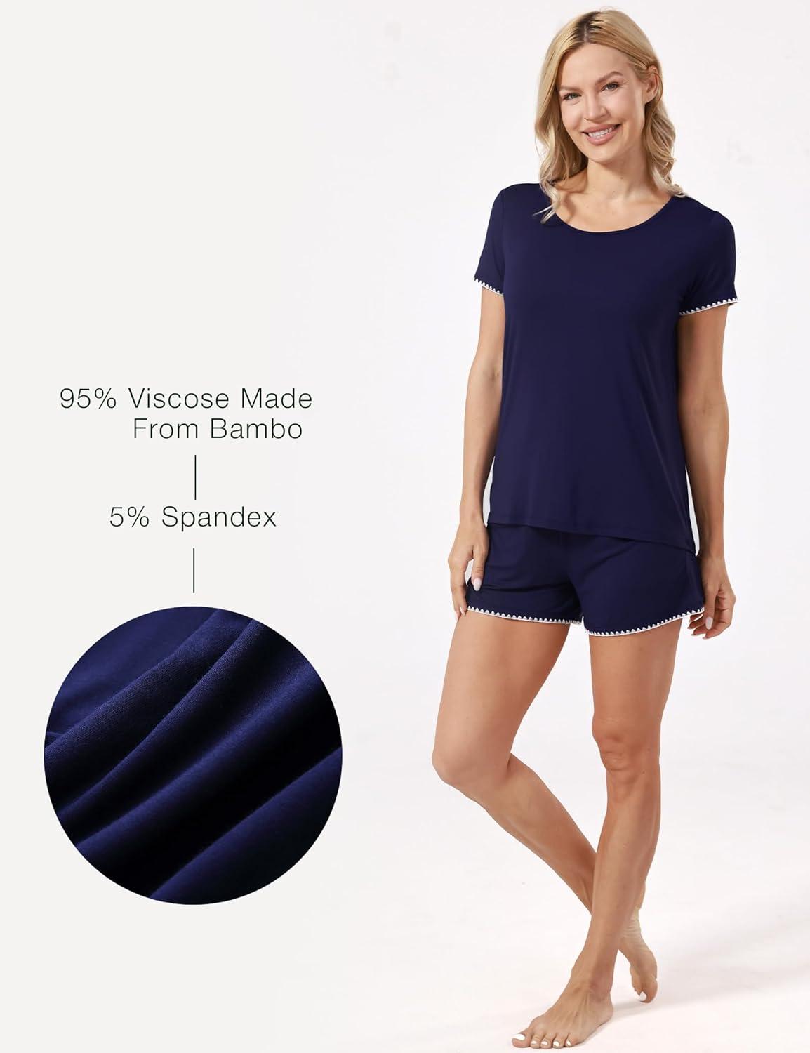 imageGYS Womens Pajama Sets Bambooderived Viscose Short Sleeve 2Piece Soft Summer Sleep SetNavy
