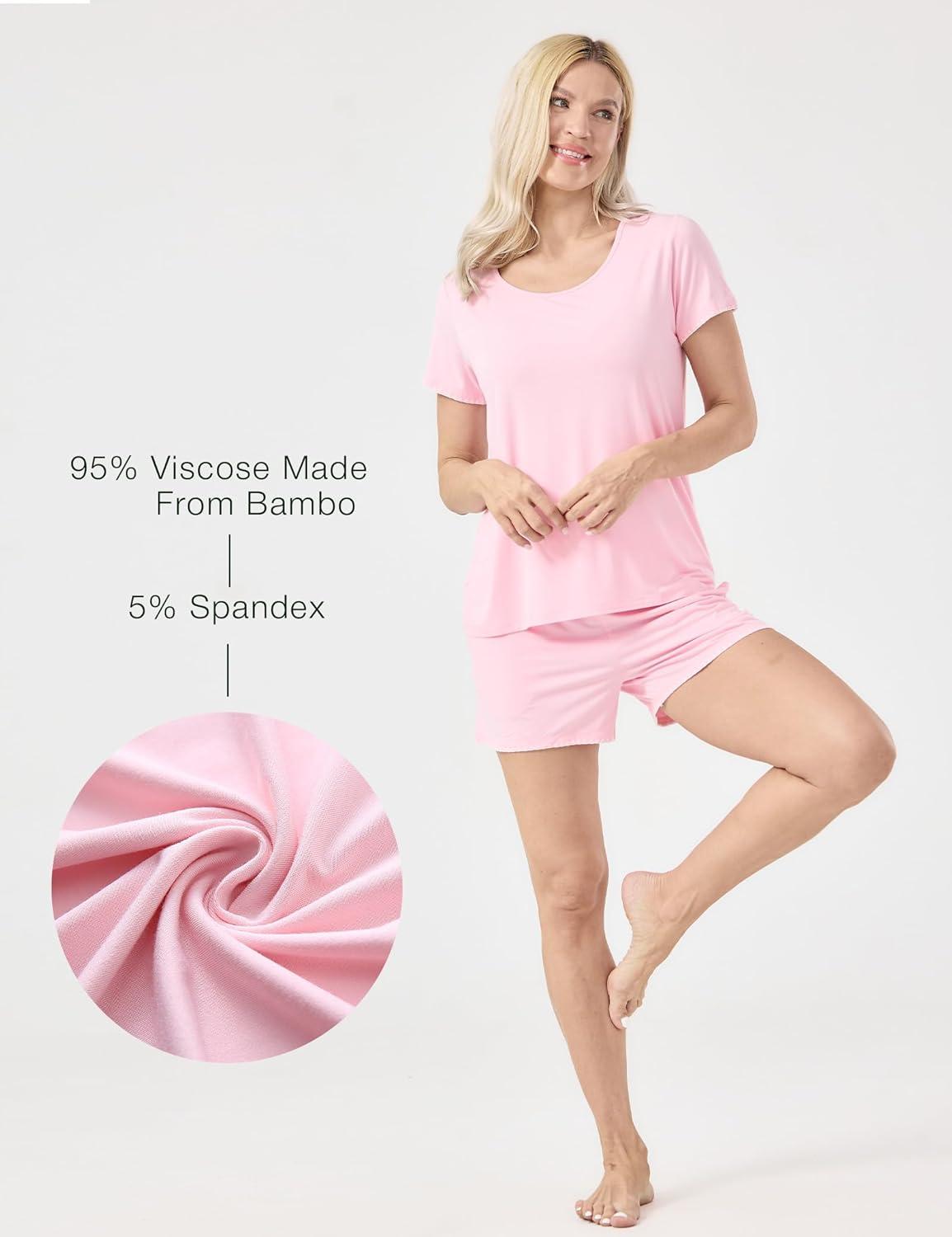 imageGYS Womens Pajama Sets Bambooderived Viscose Short Sleeve 2Piece Soft Summer Sleep SetPink
