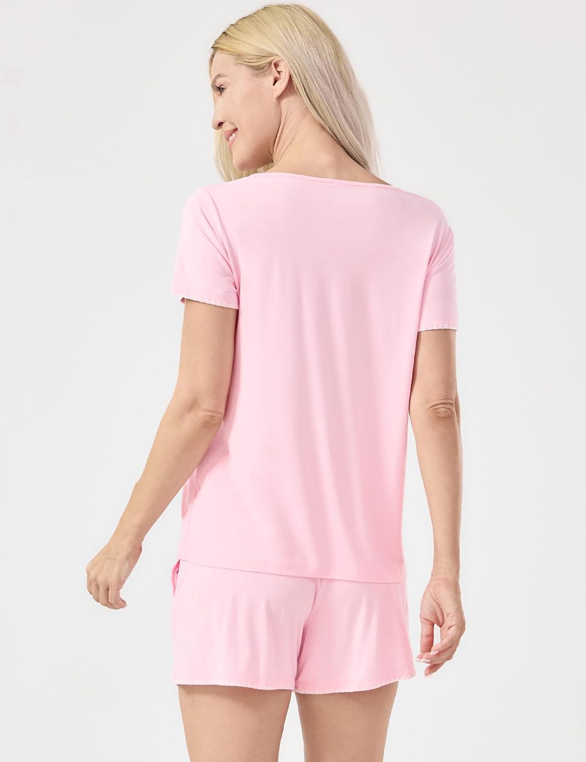 imageGYS Womens Pajama Sets Bambooderived Viscose Short Sleeve 2Piece Soft Summer Sleep SetPink