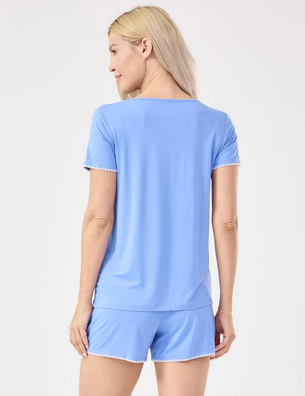 imageGYS Womens Pajama Sets Bambooderived Viscose Short Sleeve 2Piece Soft Summer Sleep SetSky Blue