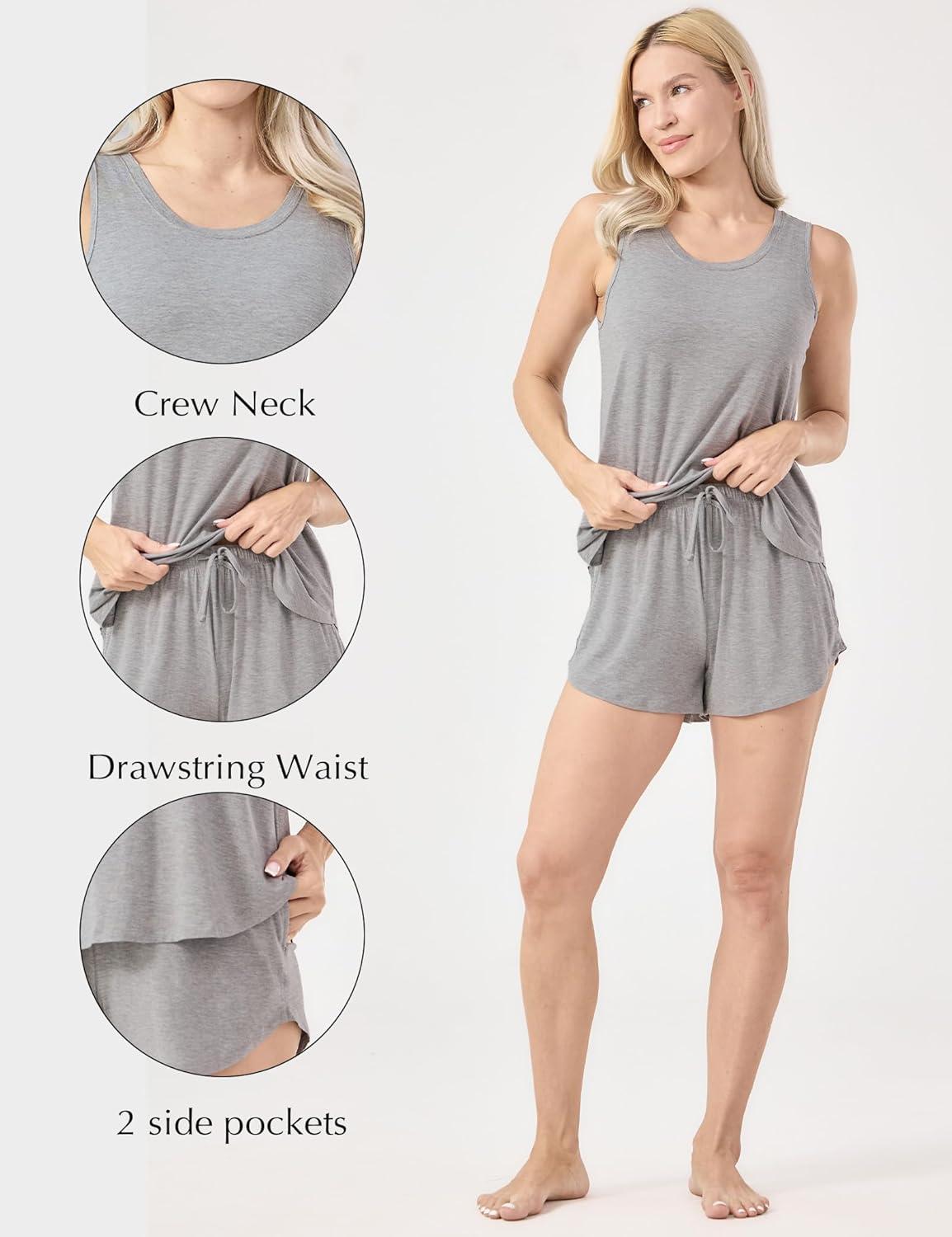 imageGYS Womens Pajama Sets Tank Top and Shorts 2Piece Sleeveless Sleep Set Viscose from BambooHeather Grey