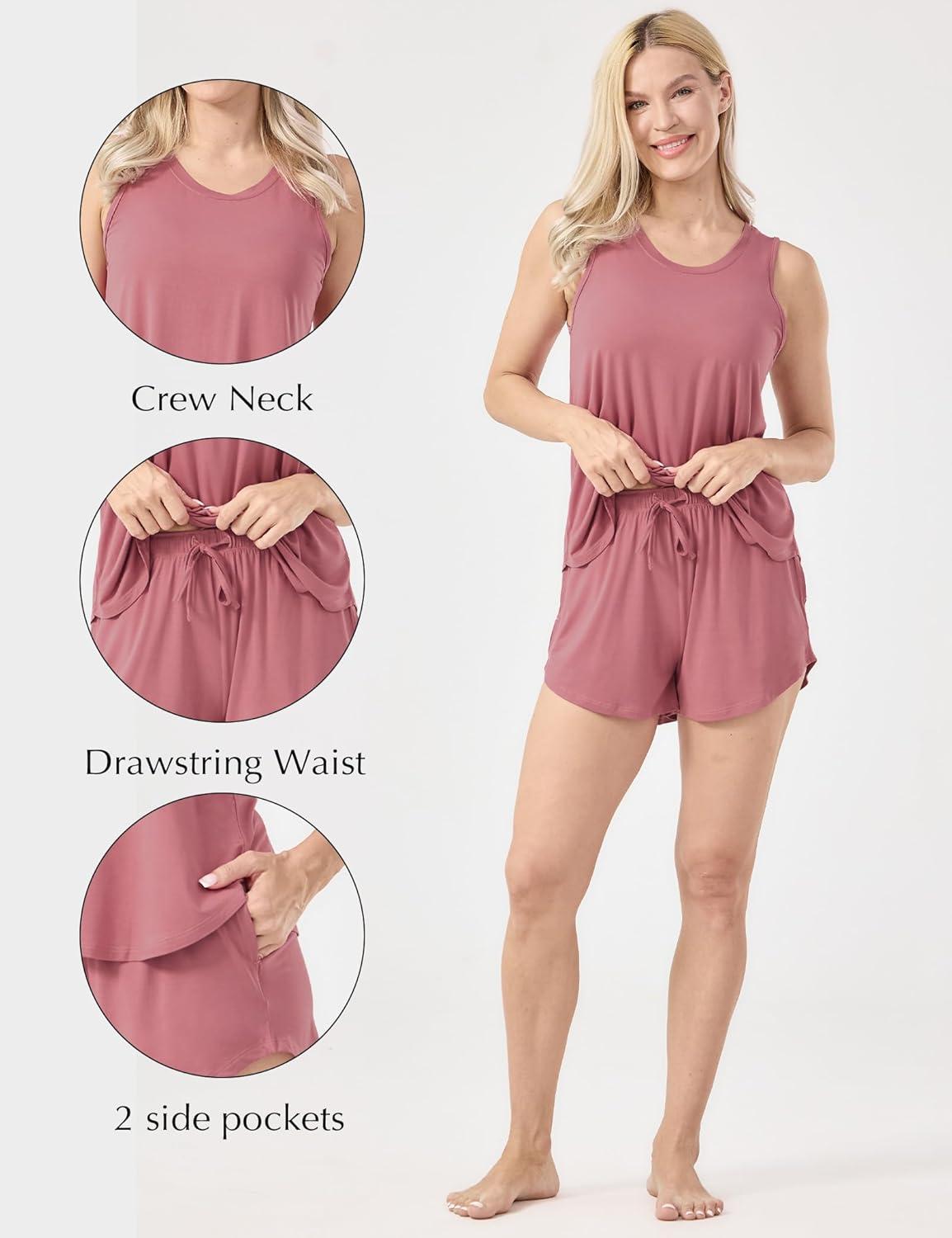imageGYS Womens Pajama Sets Tank Top and Shorts 2Piece Sleeveless Sleep Set Viscose from BambooRose Pink