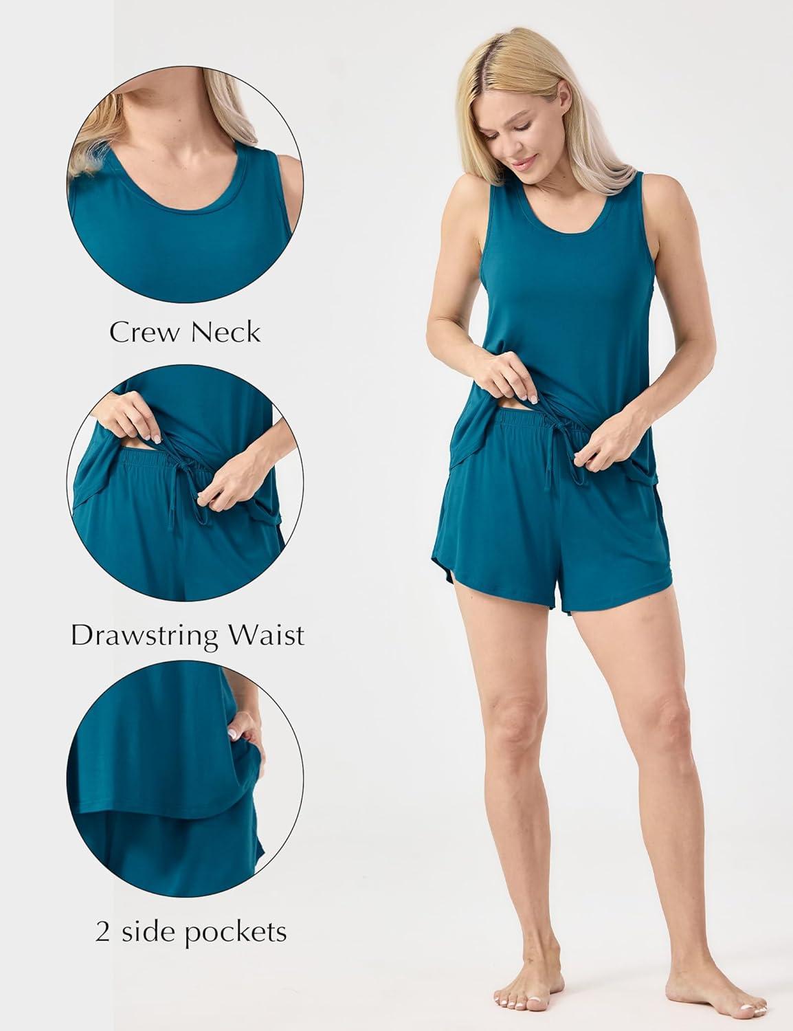 imageGYS Womens Pajama Sets Tank Top and Shorts 2Piece Sleeveless Sleep Set Viscose from BambooTeal Blue