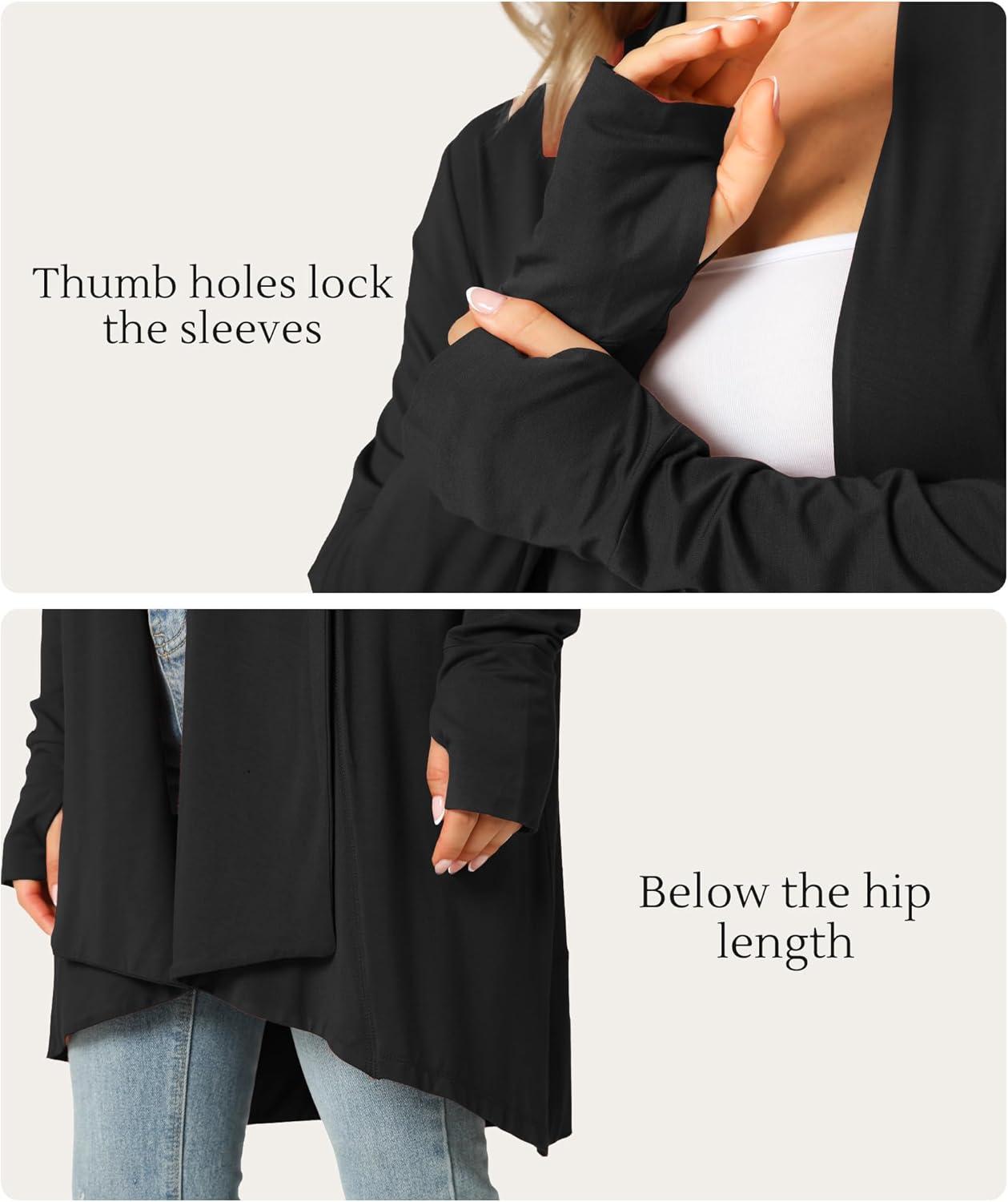 imageLazyCozy Womens Lightweight Long Sleeve Draped Cardigan Slouchy Open Front Cover Up Stretch Jersey SweaterBlack