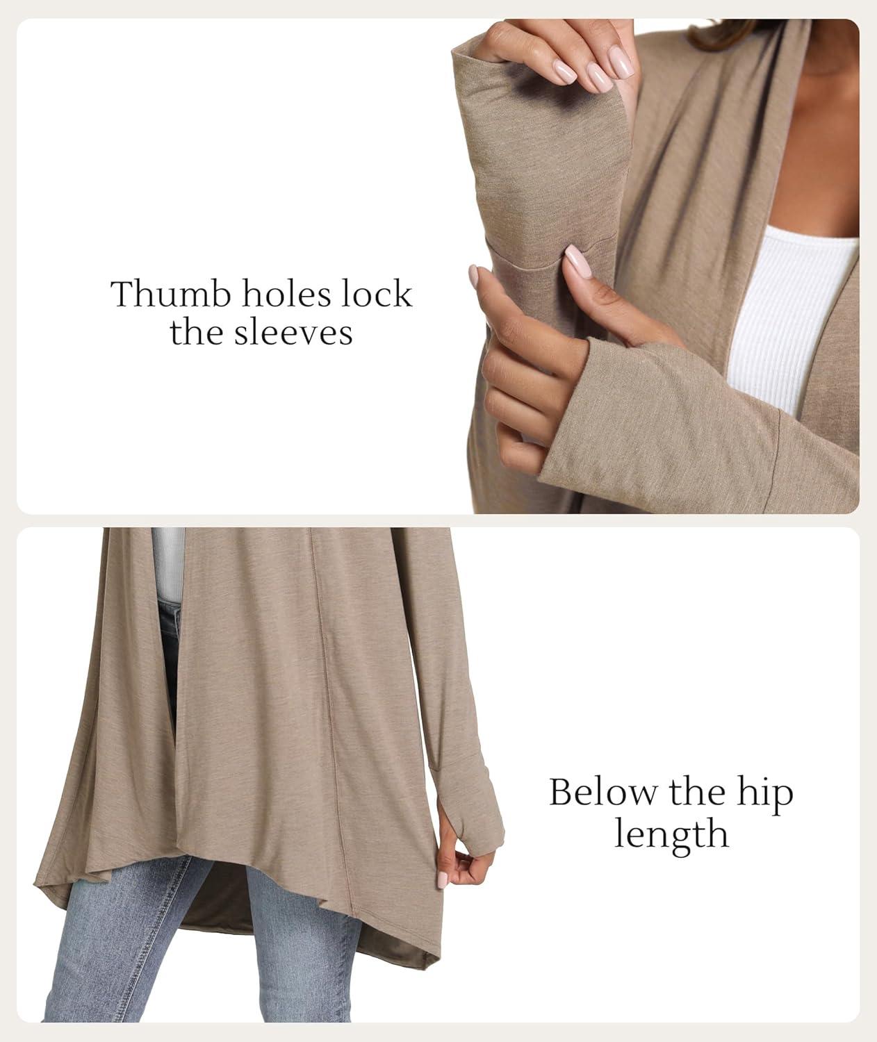 imageLazyCozy Womens Lightweight Long Sleeve Draped Cardigan Slouchy Open Front Cover Up Stretch Jersey SweaterCamel