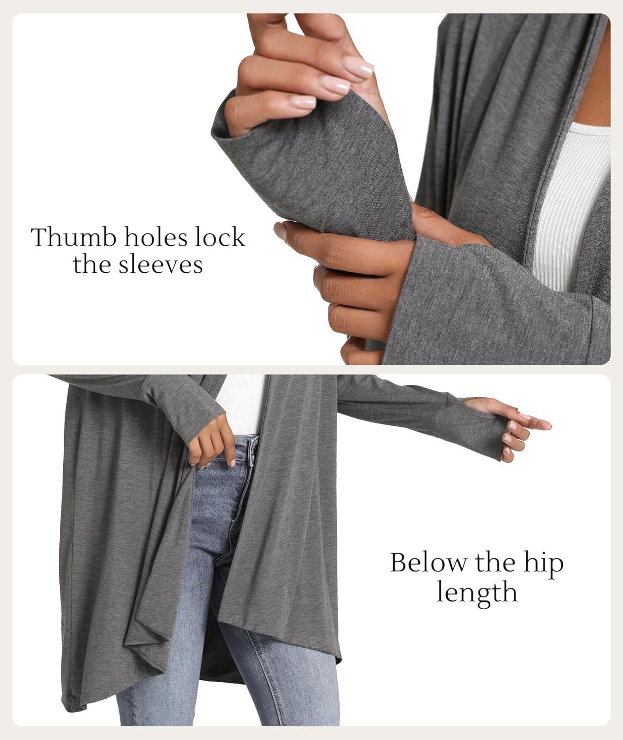 imageLazyCozy Womens Lightweight Long Sleeve Draped Cardigan Slouchy Open Front Cover Up Stretch Jersey SweaterDark Heather Grey