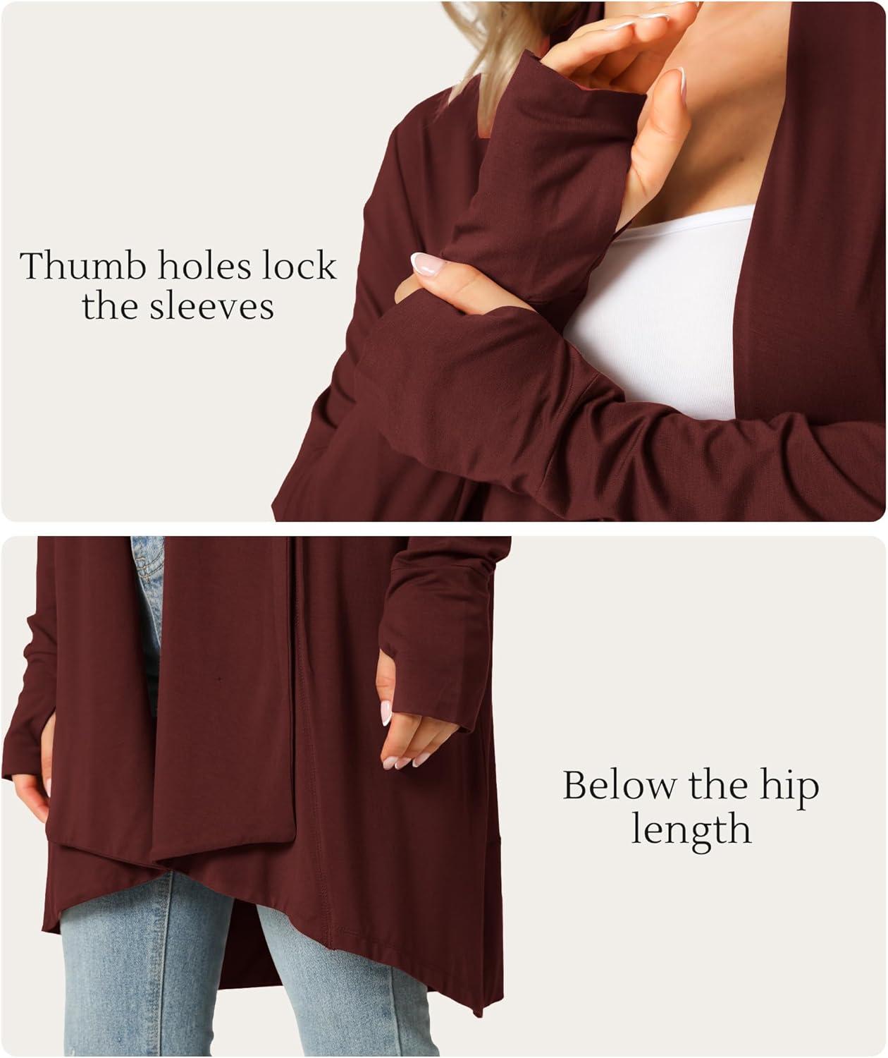 imageLazyCozy Womens Lightweight Long Sleeve Draped Cardigan Slouchy Open Front Cover Up Stretch Jersey SweaterFicus Red