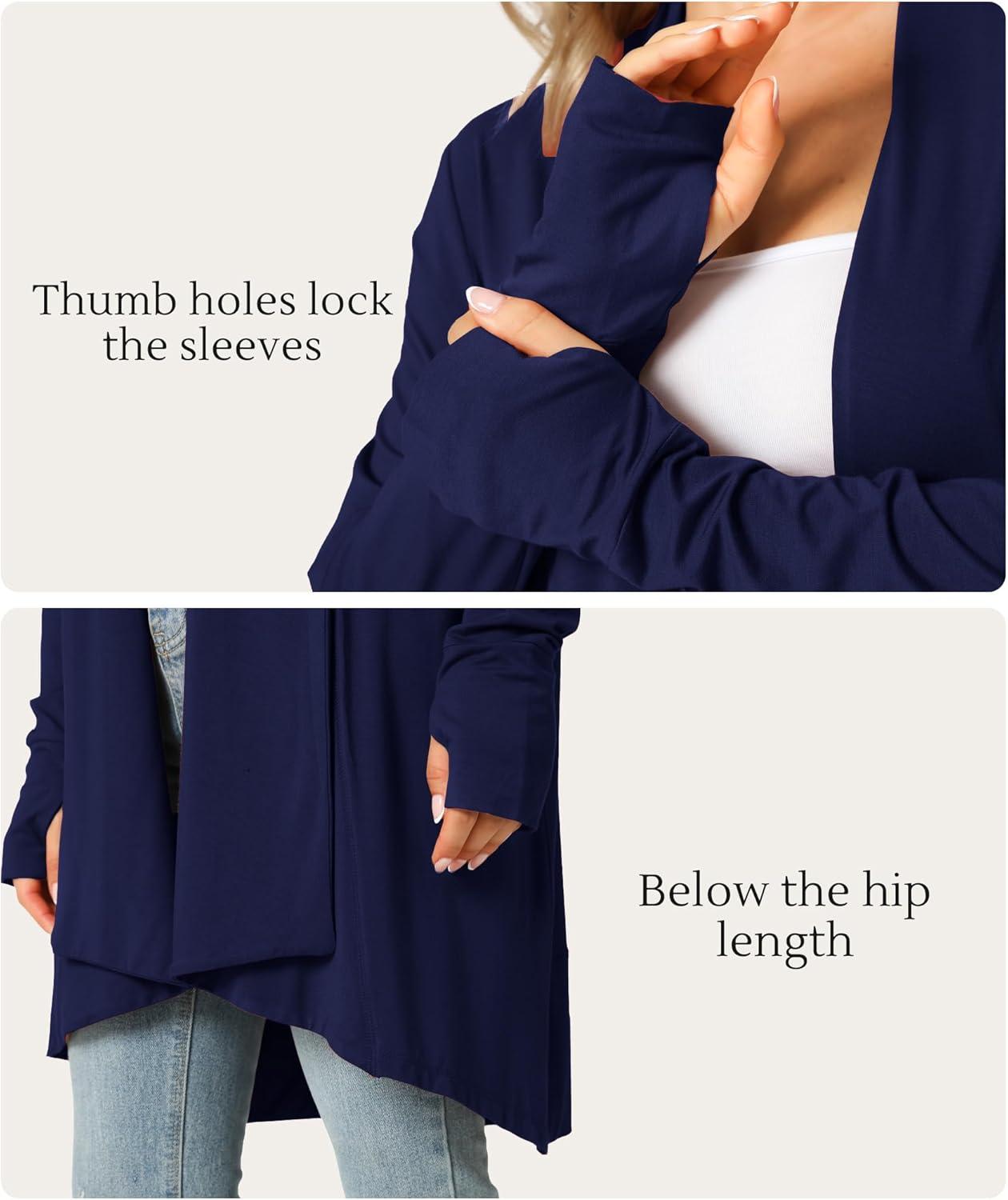 imageLazyCozy Womens Lightweight Long Sleeve Draped Cardigan Slouchy Open Front Cover Up Stretch Jersey SweaterNavy