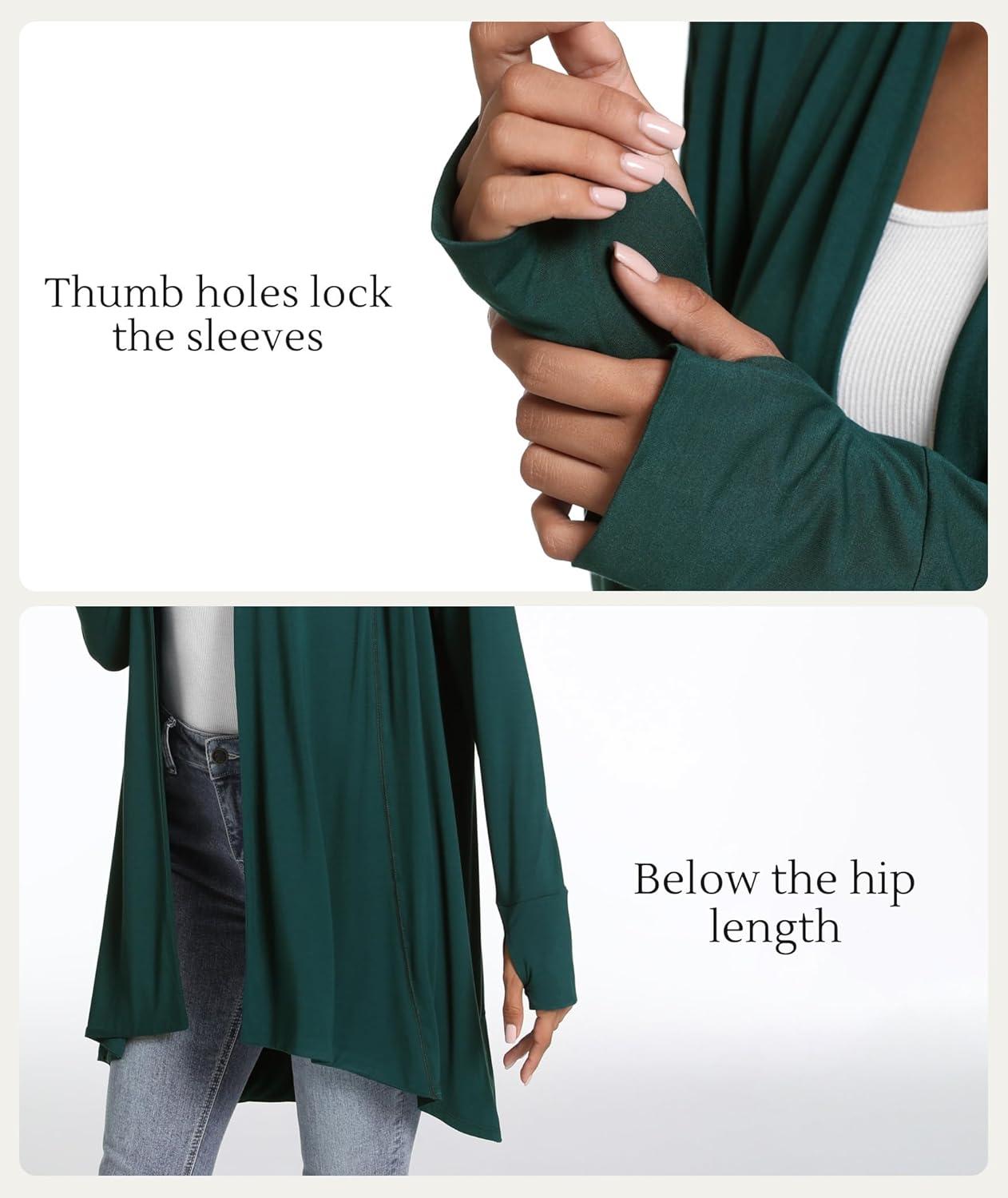 imageLazyCozy Womens Lightweight Long Sleeve Draped Cardigan Slouchy Open Front Cover Up Stretch Jersey SweaterPeacock Green