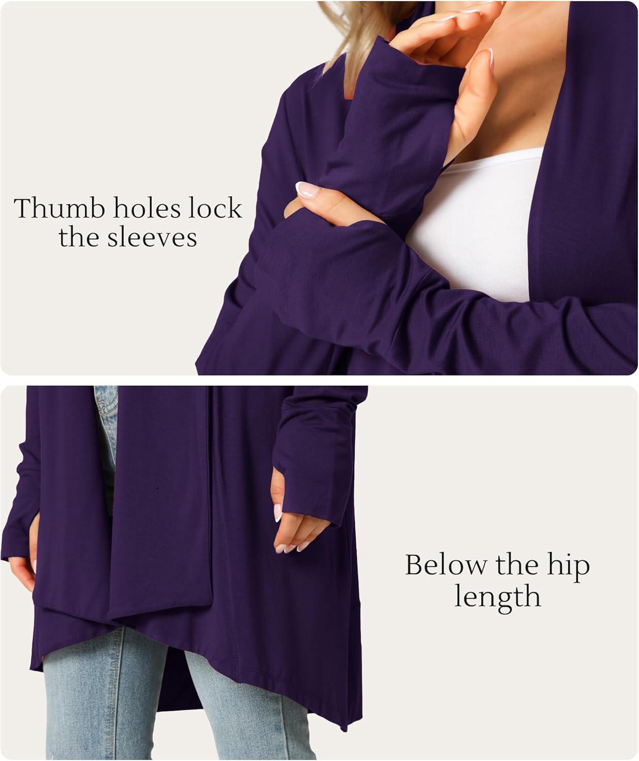 imageLazyCozy Womens Lightweight Long Sleeve Draped Cardigan Slouchy Open Front Cover Up Stretch Jersey SweaterPurple