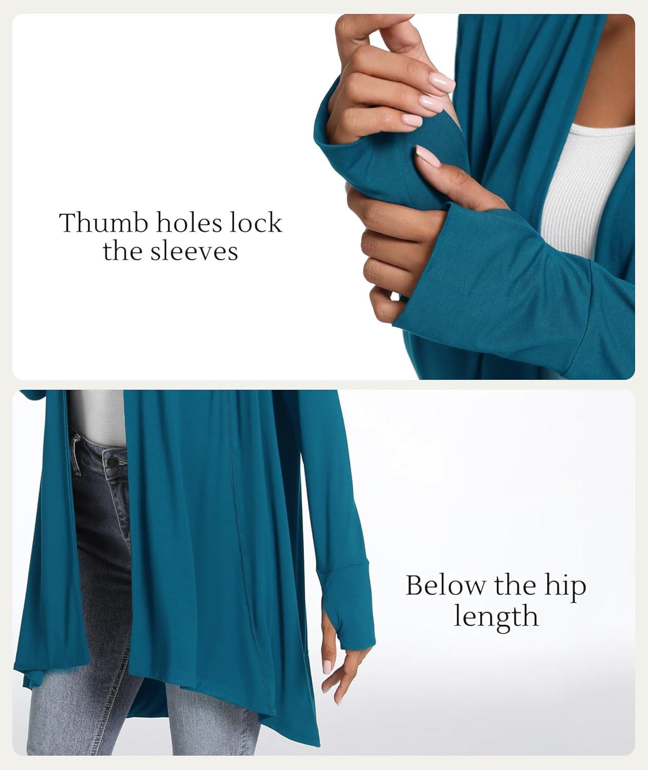 imageLazyCozy Womens Lightweight Long Sleeve Draped Cardigan Slouchy Open Front Cover Up Stretch Jersey SweaterTeal Blue
