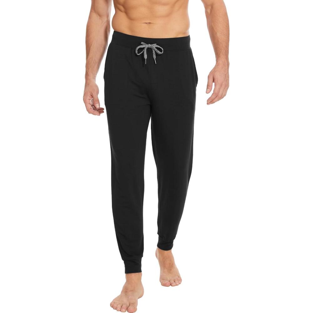 imageGYS Bamboo Viscose Mens Pajama Bottoms Soft Solid Jogger Sleep Pants with Pockets and DrawstringBlack