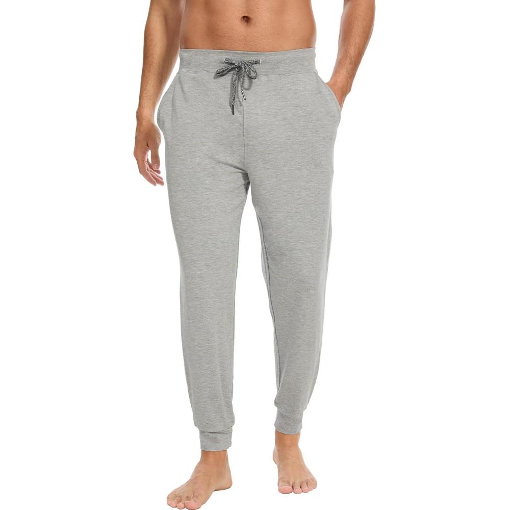 imageGYS Bamboo Viscose Mens Pajama Bottoms Soft Solid Jogger Sleep Pants with Pockets and DrawstringLight Heather Grey