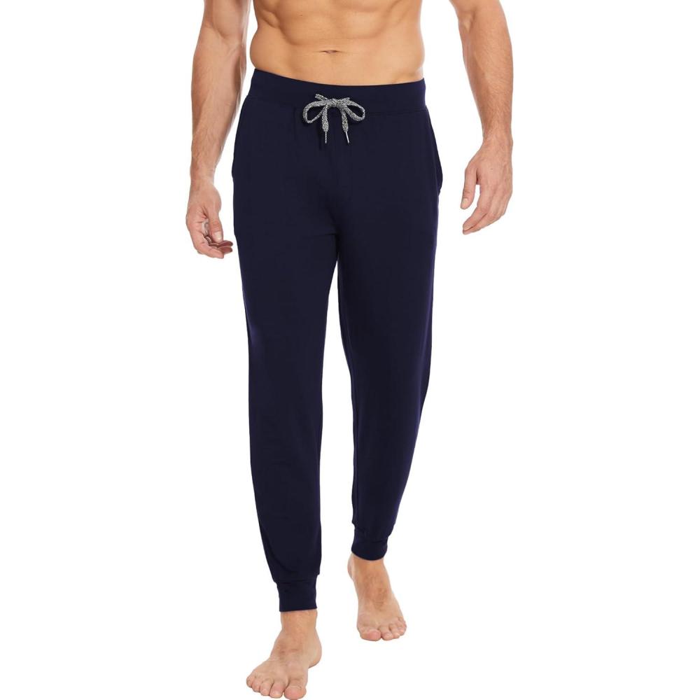 imageGYS Bamboo Viscose Mens Pajama Bottoms Soft Solid Jogger Sleep Pants with Pockets and DrawstringNavy
