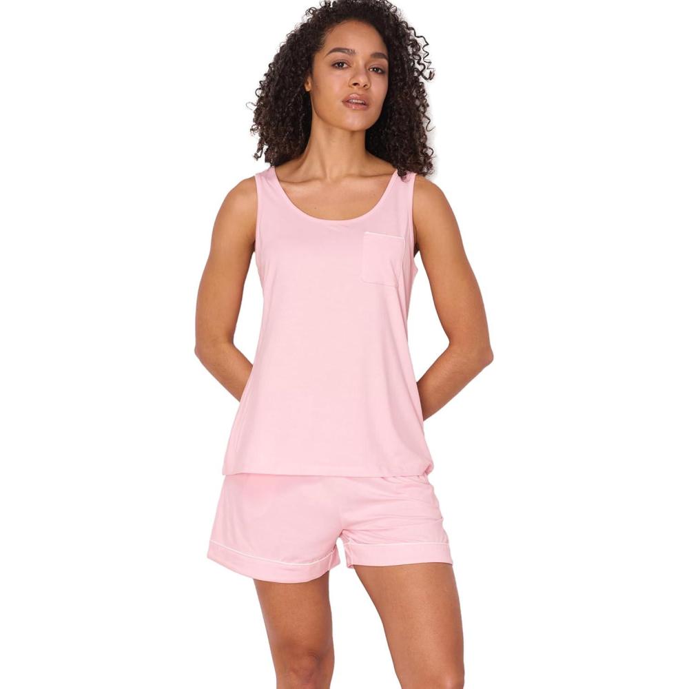 imageGYS Bamboo Viscose Women Pajama Sets Sleeveless Tank Top with Shorts Summer Lounge SetsPink