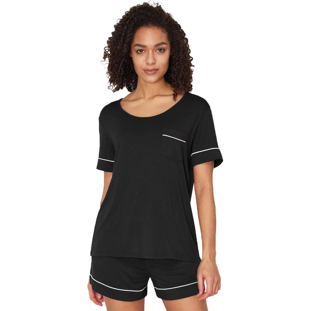 imageGYS Bamboo Viscose Womens Pajama Sets Short Sleeve Crew Neck 2 Piece Pajama Set for WomenBlack