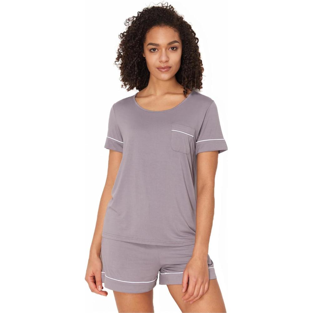 imageGYS Bamboo Viscose Womens Pajama Sets Short Sleeve Crew Neck 2 Piece Pajama Set for WomenPurplish Grey