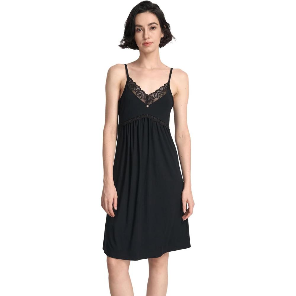 imageGYS Womens Full Slips Soft Bamboo Viscose Adjustable Spaghetti Straps Sleeveless NightgownsBlack