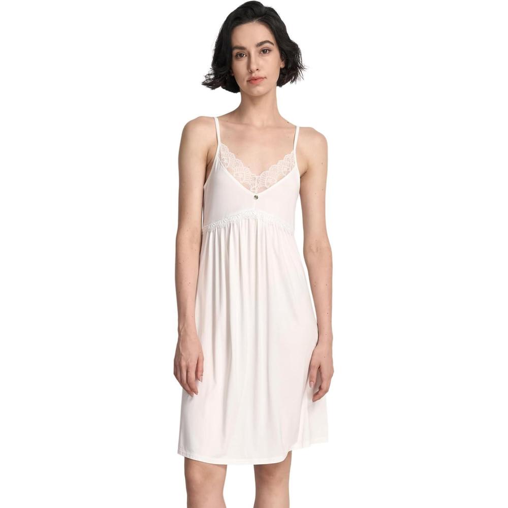 imageGYS Womens Full Slips Soft Bamboo Viscose Adjustable Spaghetti Straps Sleeveless NightgownsWhite