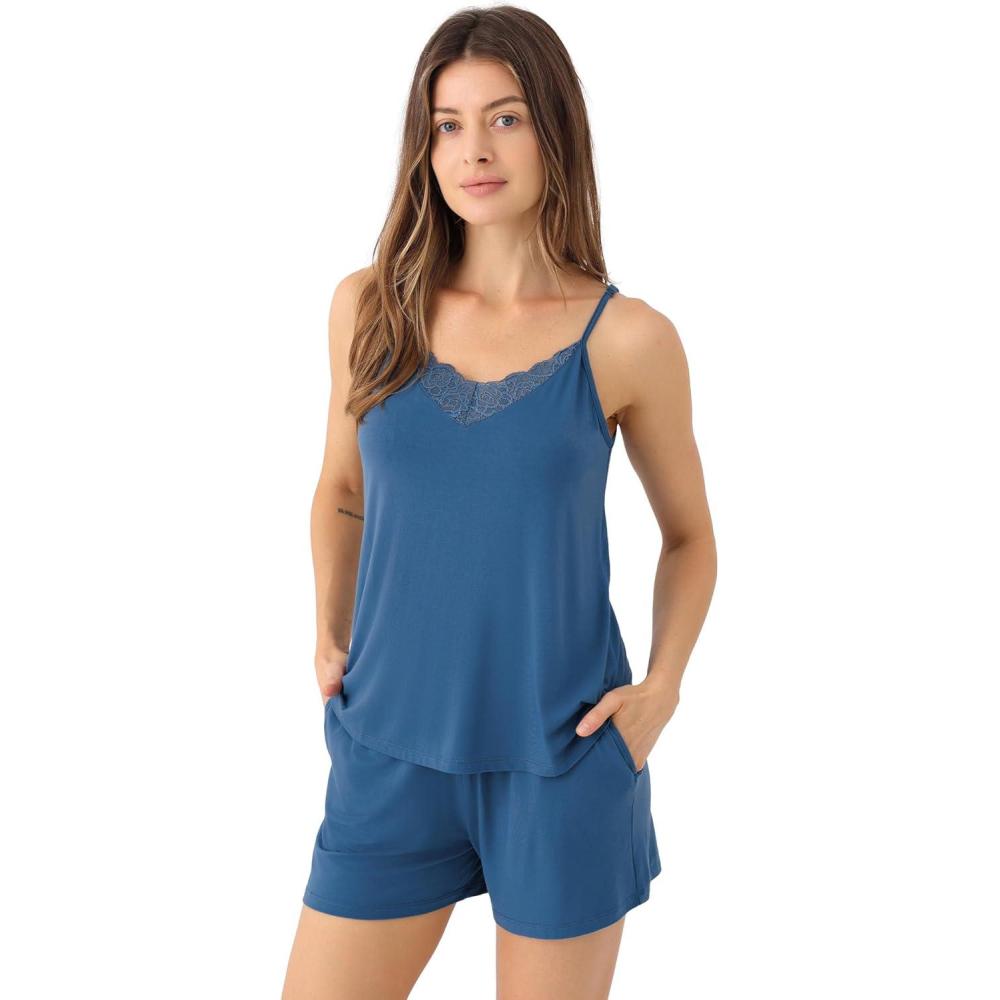 imageGYS Womens Pajama Sets Bamboo Viscose Camisole Tops and Shorts Soft 2 Piece SleepwearPrussian Blue