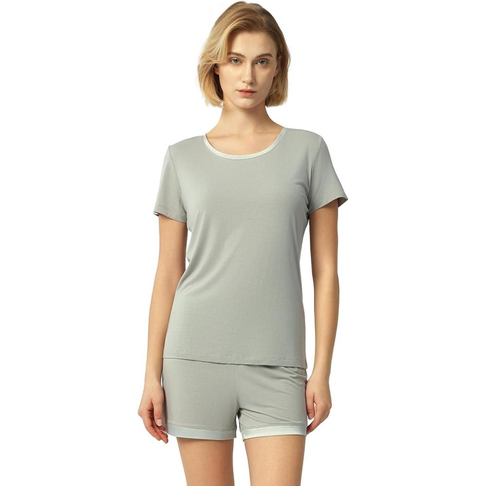 imageGYS Womens Pajama Sets Short Sleeve Soft Sleepwear Tops and Shorts Pjs Bamboo Viscose LoungewearLight Grey