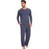 GYS Bamboo Viscose Men’s Pajama Sets Long Sleeve Crew Neck Lounge Set with Pockets(Deep Blue)