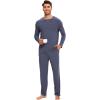 GYS Bamboo Viscose Men’s Pajama Sets Long Sleeve Crew Neck Lounge Set with Pockets(Deep Blue)