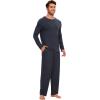 GYS Bamboo Viscose Men’s Pajama Sets Long Sleeve Crew Neck Lounge Set with Pockets(Midnight Blue)