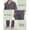 GYS Bamboo Viscose Men’s Pajama Sets Short Sleeve Notch Collar Lounge Set with Pockets(Dark Grey)