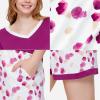 GYS Bamboo Viscose Pajamas for Women Set, Soft Short Sleeve Top and Shorts Sleepwear, Comfy Lightweight Lounge Pajama Set(Deep Purple)
