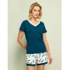 GYS Bamboo Viscose Pajamas for Women Set, Soft Short Sleeve Top and Shorts Sleepwear, Comfy Lightweight Lounge Pajama Set(Ink Blue)