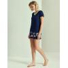 GYS Bamboo Viscose Pajamas for Women Set, Soft Short Sleeve Top and Shorts Sleepwear, Comfy Lightweight Lounge Pajama Set(Navy Flowers)
