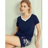 GYS Bamboo Viscose Pajamas for Women Set, Soft Short Sleeve Top and Shorts Sleepwear, Comfy Lightweight Lounge Pajama Set(Navy Flowers)