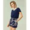 GYS Bamboo Viscose Pajamas for Women Set, Soft Short Sleeve Top and Shorts Sleepwear, Comfy Lightweight Lounge Pajama Set(Navy Flowers)
