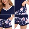 GYS Bamboo Viscose Pajamas for Women Set, Soft Short Sleeve Top and Shorts Sleepwear, Comfy Lightweight Lounge Pajama Set(Navy Peony)