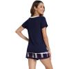 GYS Bamboo Viscose Pajamas for Women Set, Soft Short Sleeve Top and Shorts Sleepwear, Comfy Lightweight Lounge Pajama Set(Navy Red Plaid)