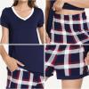 GYS Bamboo Viscose Pajamas for Women Set, Soft Short Sleeve Top and Shorts Sleepwear, Comfy Lightweight Lounge Pajama Set(Navy Red Plaid)