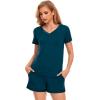 GYS Bamboo Viscose Pajamas for Women Set, Soft Short Sleeve Top and Shorts Sleepwear, Comfy Lightweight Lounge Pajama Set(Peacock Blue)